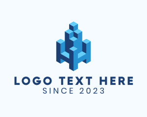 Cluster - 3D Block Cube Building logo design