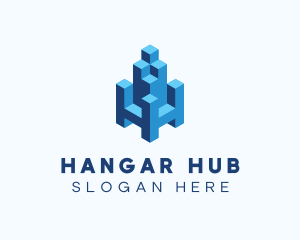 3D Block Cube Building logo design