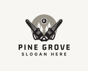 Chainsaw Woodcutter Pine Tree logo design