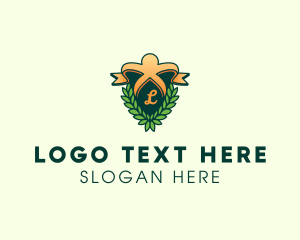 Letter - Ribbon Wreath Laurel Leaf logo design