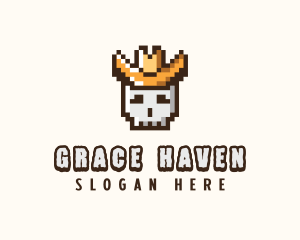 Wild West - Pixelated Cowboy Skull logo design