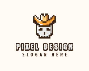 Pixelated Cowboy Skull logo design