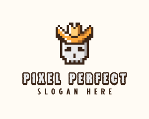 Pixelated Cowboy Skull logo design