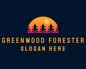 Sunset Pine Tree Forest logo design