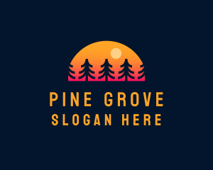 Sunset Pine Tree Forest logo design