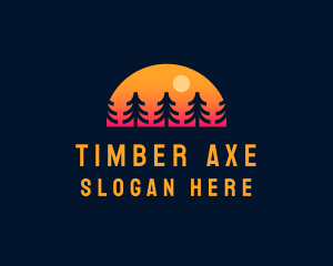 Sunset Pine Tree Forest logo design