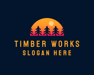 Sunset Pine Tree Forest logo design