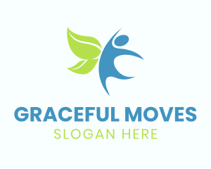 Dancing Human Leaf Wings logo design