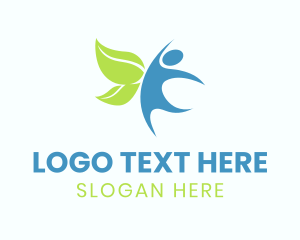 Yoga - Dancing Human Leaf Wings logo design