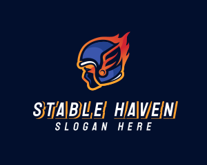 Riding - Raging Helmet Flame logo design