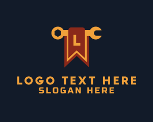 Ribbon - Wrench worker Banner logo design