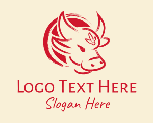 Horoscope - Asian Red Paint Ox logo design