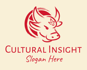 Asian Red Paint Ox logo design