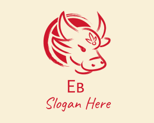 Chinese - Asian Red Paint Ox logo design