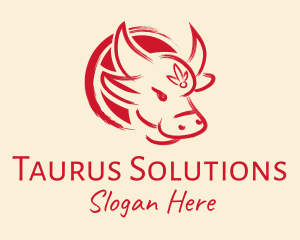 Asian Red Paint Ox logo design