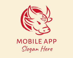 Cultural - Asian Red Paint Ox logo design