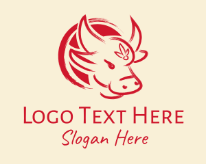 Feng Shui - Asian Red Paint Ox logo design