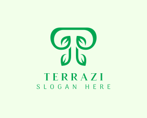 Green Leaf Letter T logo design