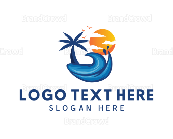 Beach Wave Palm Tree Logo