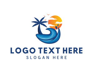 Nature - Beach Wave Palm Tree logo design