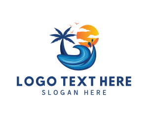 Surfing - Beach Wave Palm Tree logo design