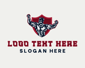 Strong - Muscle Man Shield logo design
