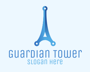 Blue Gradient Eiffel Tower Tech logo design