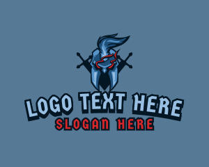 Blue Helmet - Sword Warrior Gaming logo design