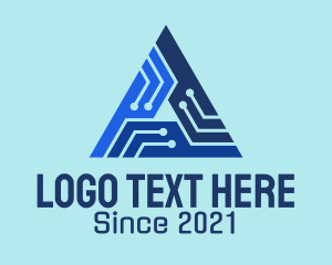 Cyberspace - Blue Circuit Triangle logo design