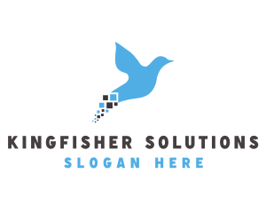 Kingfisher - Blue Pixel Bird logo design