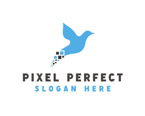 Blue Pixel Bird logo design