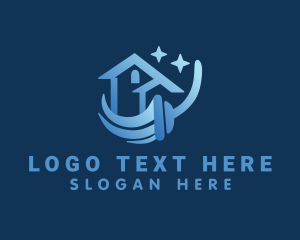 Cleaning Services - Blue House Cleaning Mop logo design