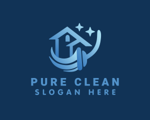 Blue House Cleaning Mop logo design