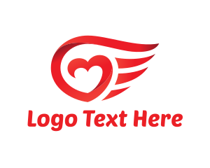 Love - Red Heart Wings logo design