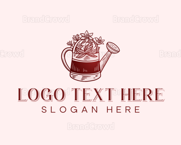 Watering Can Flower Gardening Logo