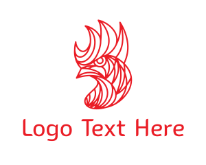 Red Bird - Red Line Rooster logo design
