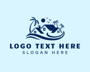 Lodging - Blue House Palm Tree logo design