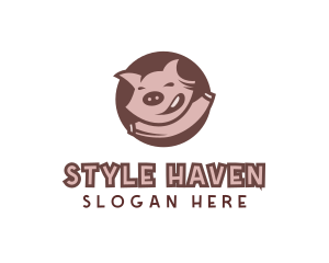 Cartoon - Happy Pig Animal logo design