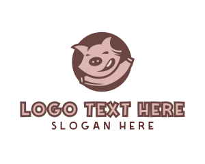Pink Circle - Happy Pig Animal logo design