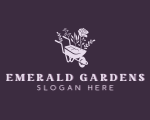 Flower Plant Wheelbarrow logo design