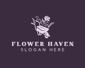 Flower Plant Wheelbarrow logo design