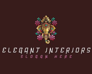 Decorative Floral Elephant logo design