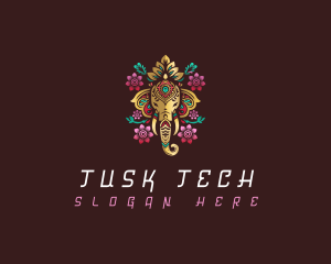 Decorative Floral Elephant logo design