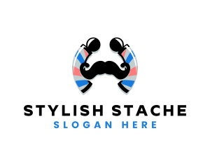 Mustache Barbershop Pole logo design