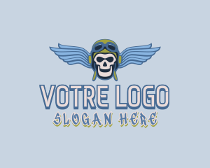 Wing - Blue Pilot Skull Gaming Aviator logo design