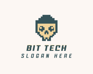 Skull Pixel Tech logo design