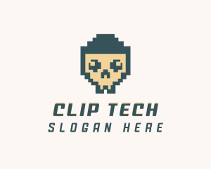 Skull Pixel Tech logo design