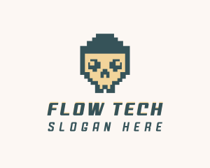 Skull Pixel Tech logo design