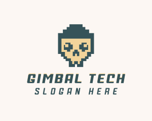 Skull Pixel Tech logo design