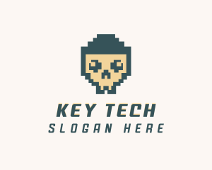 Skull Pixel Tech logo design